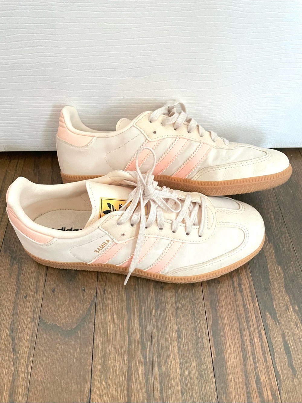 Adidas Samba Sneakers - Cream with Pale Pink Accents, girls size 4.5